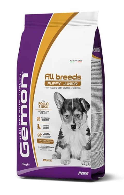 Ushqim për Qen Gemon Puppy & Junior me Pulë & Oriz – Për Këlyshë të Shëndetshëm